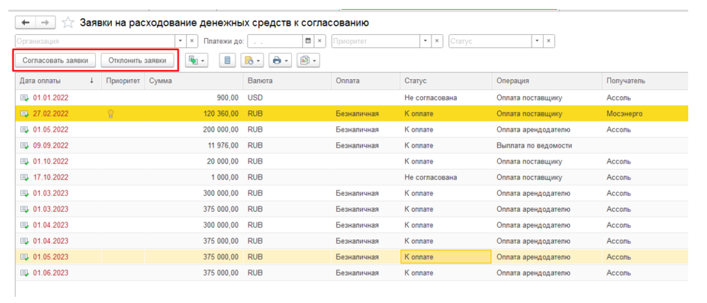 Реестр заявок на расход в 1С ERP Реестр заявок на расход в 1С ERP